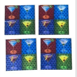 Vintage Artist Will Rafuse "Martini Royale" Ceramic Tile Cork back Coasters.